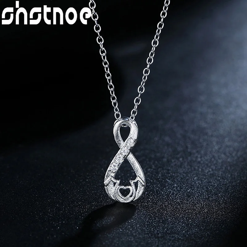 

SHSTONE 925 Sterling Silver AAA Zircon Heart Pendant Necklace For Women Chain Engagement Wedding Gift Fashion Charm Jewelry