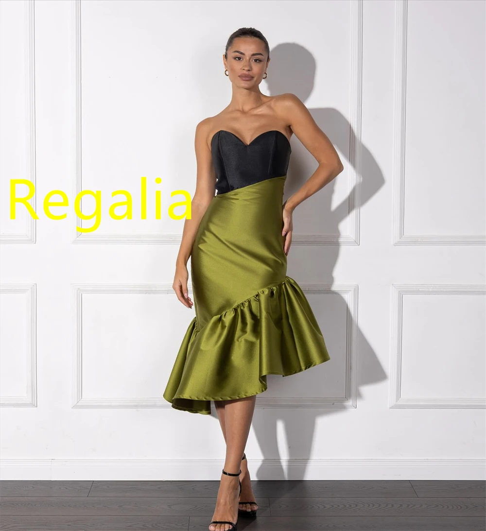 Elegancka, szyta na miarę, zielona satynowa suknia wieczorowa, wykwintna sukienka na powrót do domu z dekoltem w serduszko, bez rękawów, luksusowa suknia na specjalną okazję.