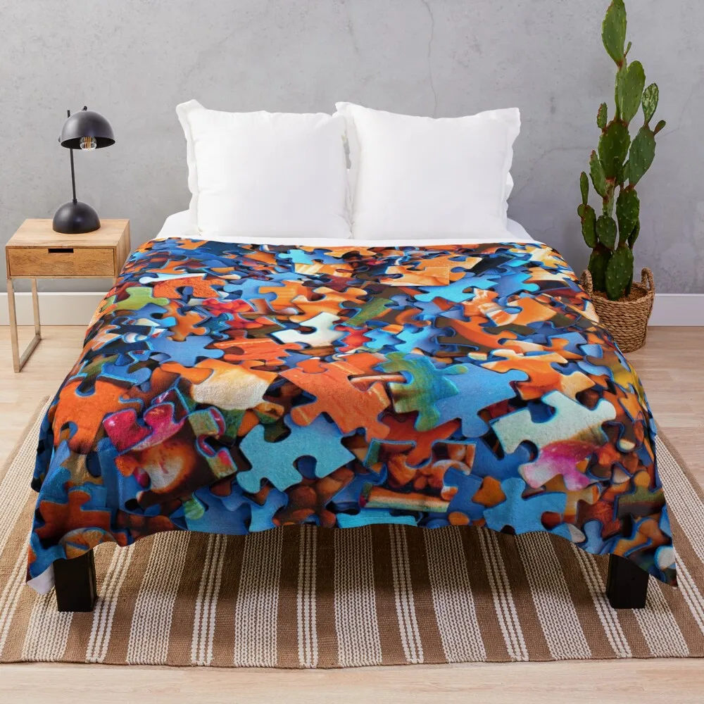 Jigsaw Puzzle Pieces Throw Blanket Nap Blanket Fluffy Shaggy Blanket For Sofa Thin Baby Blanket