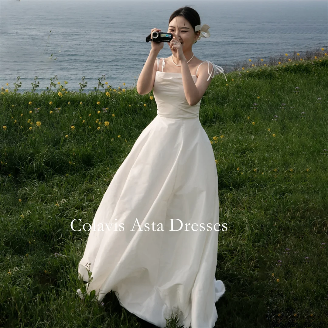 

Colavis Asta Elegant Wedding Dresses Satin Ruched 프롬드레스 Korea Spaghetti Straps Photoshoot Outdoor Bride Gowns Party Women Bride