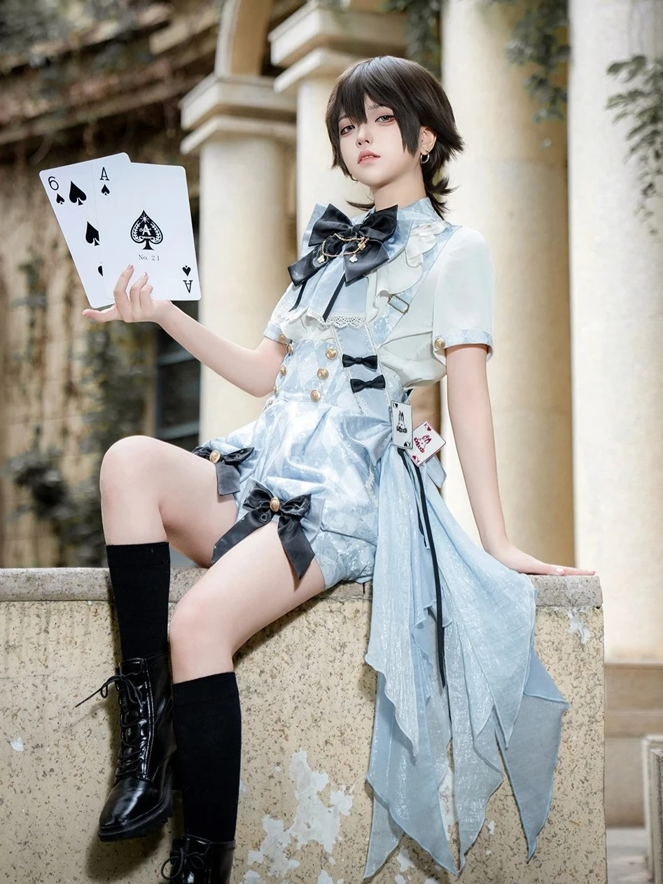 

Original Alice Blue and White Plaid Lolita Prince Suit British Court Style Retro Bow Short-sleeved Shirt High Waist Shorts Sets