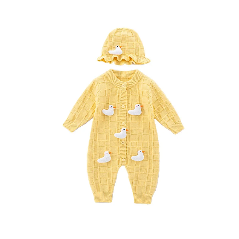 New Spring Autumn Baby Girls Knitted Bodysuit 3D Mushroom Jacquard Newborn Girls Romper Single Breasted Infant Girls Jumpsuit