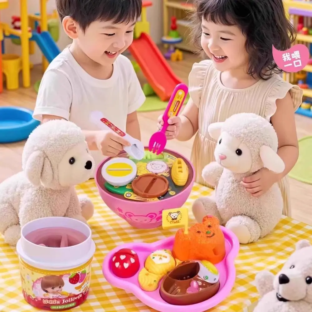 6pcs/set Little BearShape Pudding Feeding Set Pretend Play Simulation Model Lunch Box Pudding Early Education Kawaii Play House