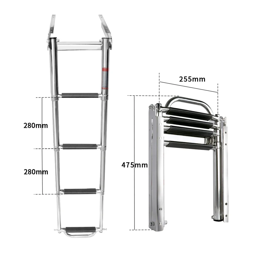 Boat Accessories Marine 4 Step Under Platform Boat Ladder Stainless Steel Boarding Telescoping Ladder With The Handle