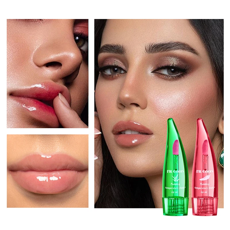 Neues aufpolsterndes Aloe Vera und Chili-Lippenöl, temperaturaktivierter, feuchtigkeitsspendender und feuchtigkeitsspendender Lipgloss mit Farbwechsel für vollere Lippen