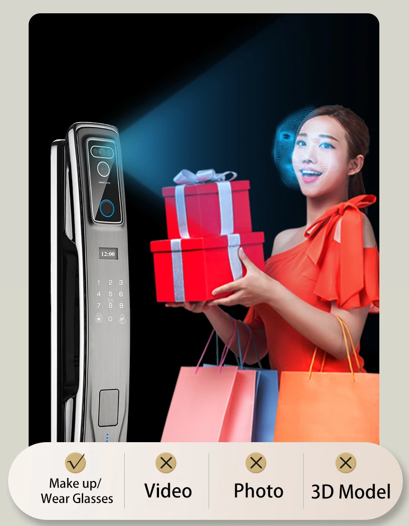 Automatic Camera 3D Face Recognition fingerprint TUYA WIFI remote cards Digital electric Smart Door Lock With Door Bell