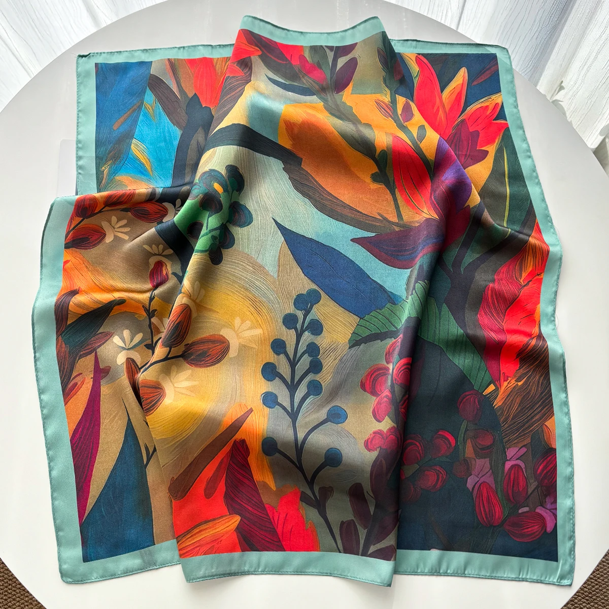 

2026 Summer New Scarf Women Oil Pattern Silk Imitation Scarves Square Hairbands Foulard Female Bandana Neck Kerchief Headbands