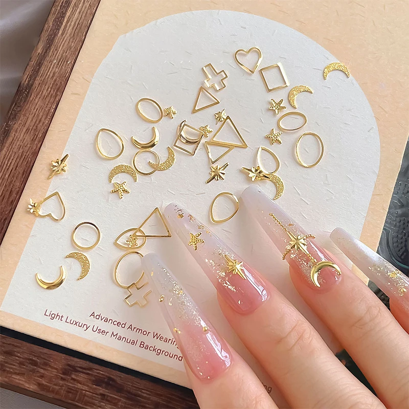 

100pcs Alloy Star/Moon 3d Nail Art Charms Gold Flatback Love/Cross/Geometric Nails Decorations Manicure Supplies
