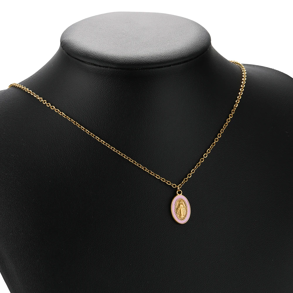 5 Stück Edelstahl-Emaille-Oval-Jesus-Anhänger für DIY-Schmuck, Halsketten-Zubehör, Armband-Bastelzubehör – Detail 6