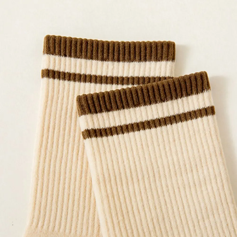 10Pairs Korean Style Patchwork Stripe Socks Non-Slip Breathable Mid-calf Socks Hosiery Simple Women Tube Socks Girl