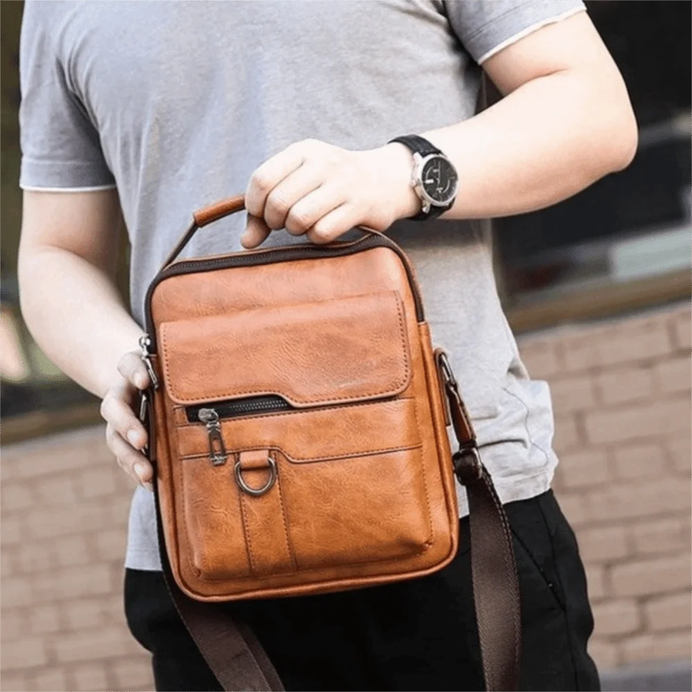 

Durable PU Leather Men Crossbody Bag Large Capacity Vintage Business Messenger Bag Waterproof Man Tote Bag Office