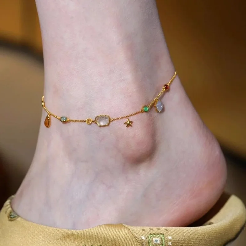 925 Sterling Silver Starfish Anklet Fashion Ocean Element Style Charm Woman Anklet Birthday Gift Exquisite Jewelry Accessories