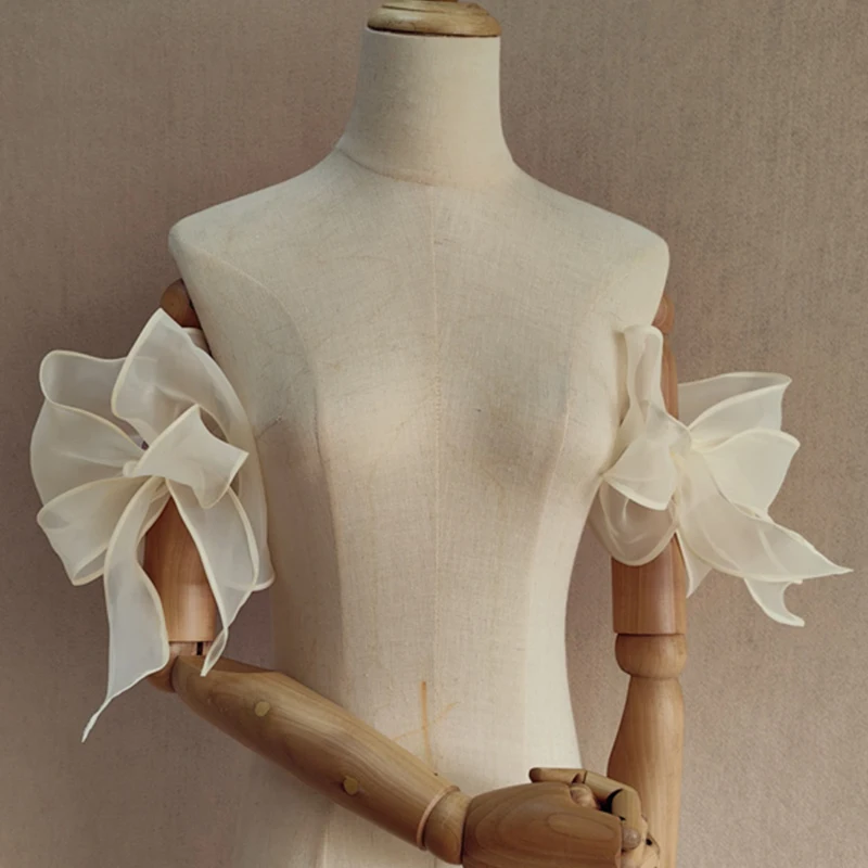 

Chic Bridal Sleeve Detachable Bow Organza Puffy Sleeves Covering Women Wedding Dress Formal Party Dress Decor Accessories