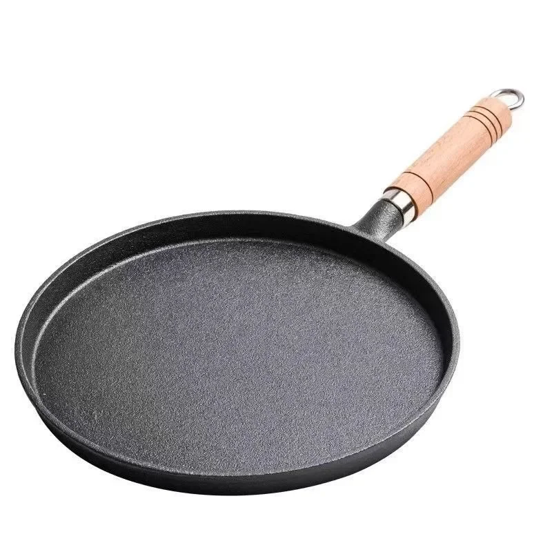 26cm Cast Iron Frying Pan Uncoated Non-stick Egg Pancake Pan Crepe Maker Steak Frying Pot Gas Induction Cooker Kitchen Cookware