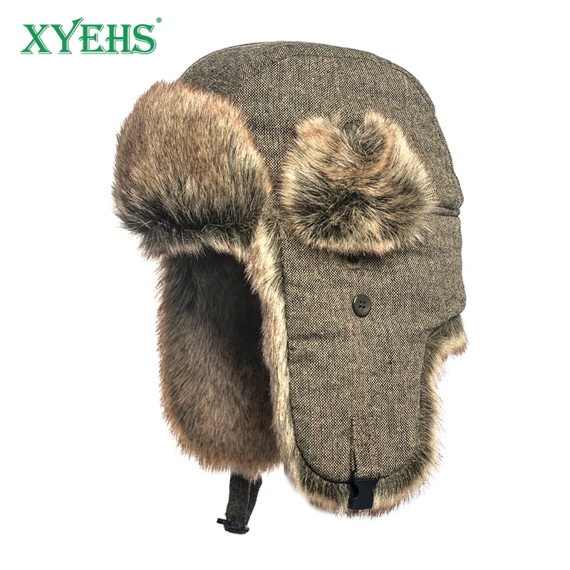 XYEHS Unisex Warm Trapper Aviator Trooper Earflap Winter Flap Ski Hat Russian Ski Hat Faux Fur Bomber Hat Outdoor Windproof