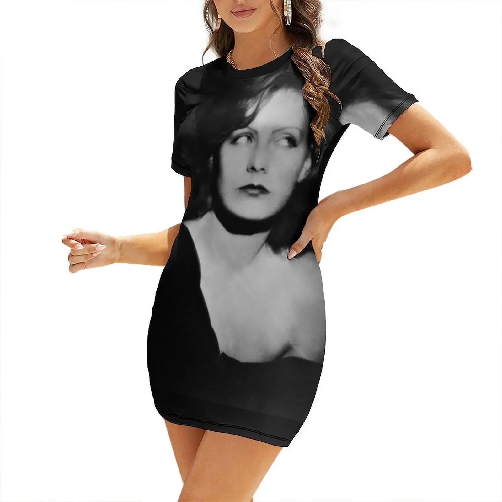 Vestido de manga corta Greta Garbo, vestido de cóctel, vestido de cumpleaños a la moda para mujer
