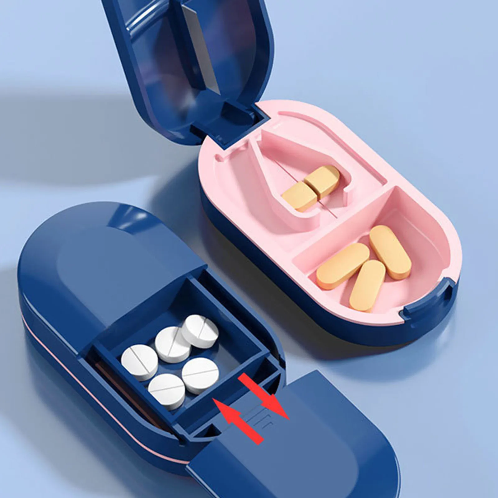 

Pill Cutter With Invisible Storage Box Portable 2 In 1 Mini Drug Tablet Medicine Dustproof Divider Organizer Crusher Pill Box
