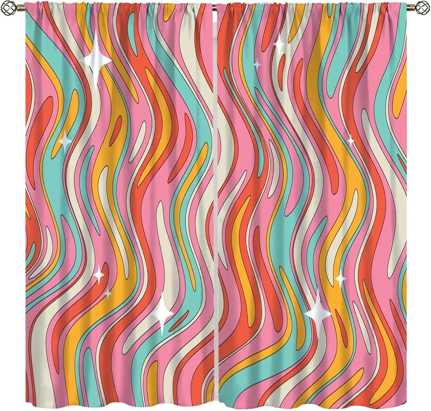Modern Abstract Wavy Stripe Curtains Pink Teal Multi-color Sheer Window Drapes Light Filtering Translucent Curtain Panels for Ho