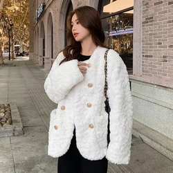 2023 Winter New Women Temperament Solid Color Lamb Wool Coat Female Fashion High-Grade Thicken Casual All-Match Faux Fur Outwear