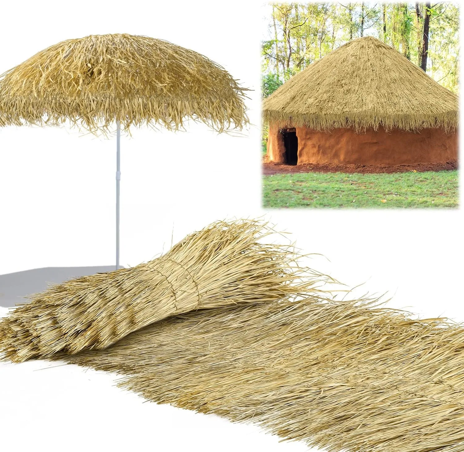 Palm Thatch Roll PETG Palm Thatch Runner Roll Straw Mats 50cmx47cm Grass Skirting Roof for Commercial Huts Tiki Bar Party Home