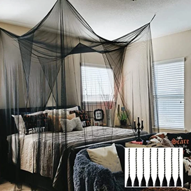 Bed Canopy 4 Corner Mosquito Net Black Canopy Bed Curtains Hanging Bed Curtain For Most Size Bed Size For 190X210x240cm