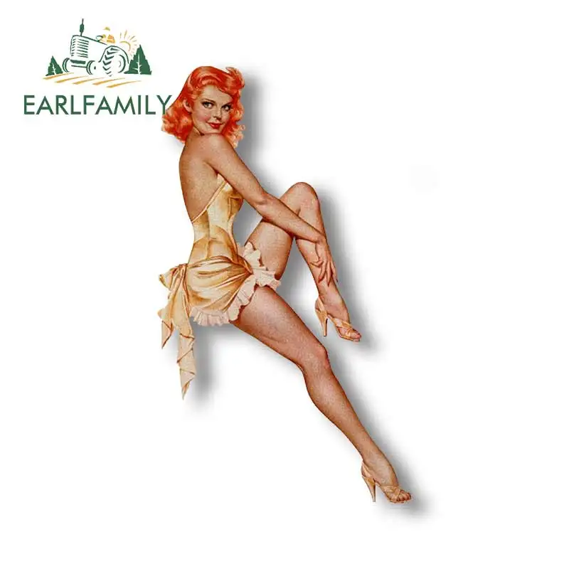 EARLFAMILY American Retro Pin Up Girl Car Sticker Rear Windshield Car Bumper Decal Sexy Pinup Stickers Waterproof Car Styling