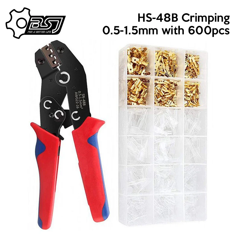 HS-48B Set 600Pcs Koudgeperste Diverse Crimp Terminal Para Fio Combinatie Plug Voorjaar Boxed Connector Cross Draad Krimpen tool