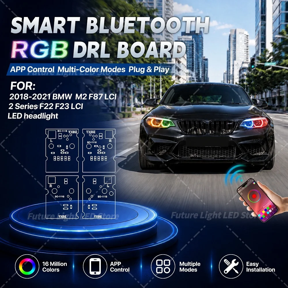 RGB DRL Module Angel Eyes Plug n Play For BMW M2 F87 F22 F23 LCI 2018-2021 App Control Multicolor Daytime Running Light RGB 3
