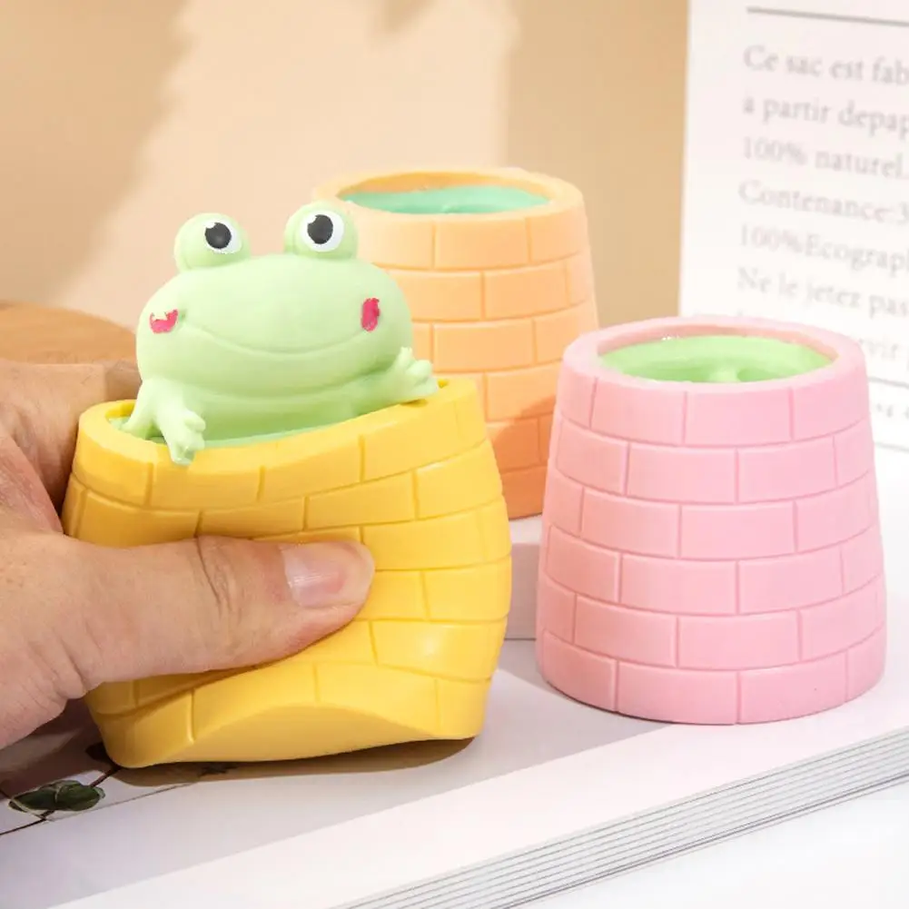 Squeezing Frog Cup Toys Hide and Seek Figures Stress Relief Fidget Toys Flexible Sensory Fidget Toy for Kids Adults