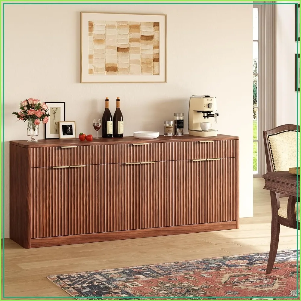 67-Inch Fluted Walnut Sideboard Cabinet 1