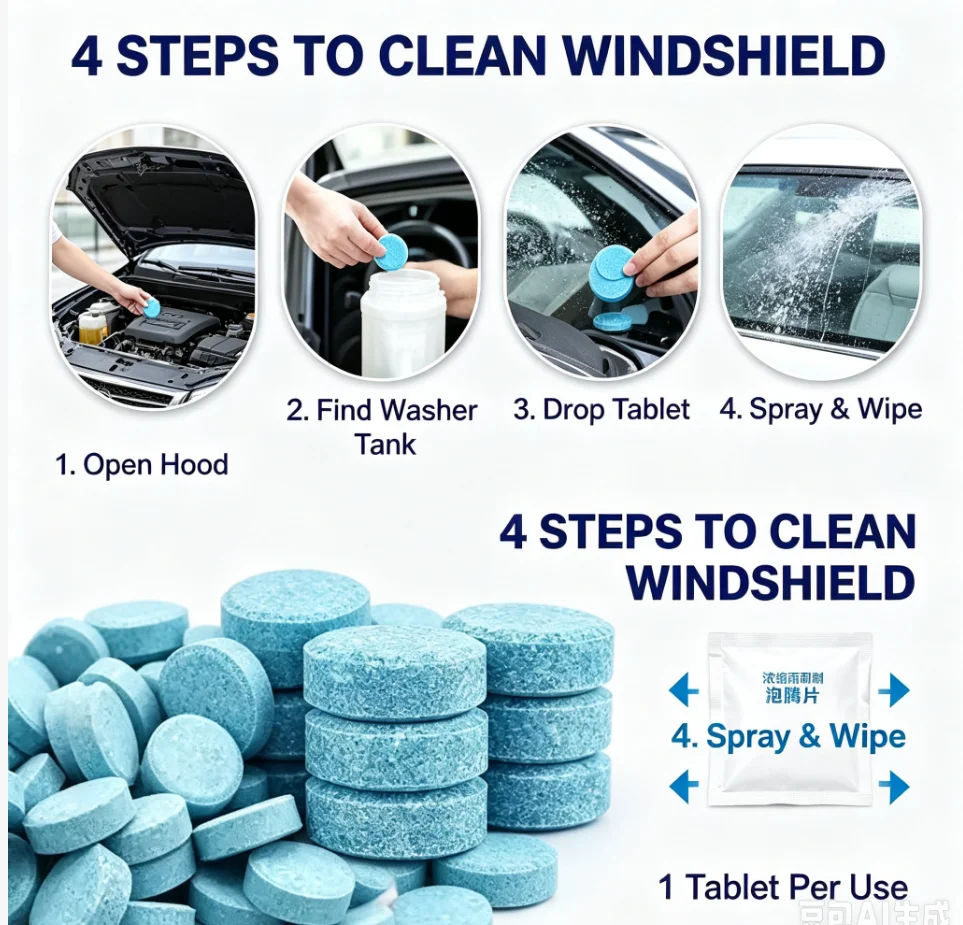 Car Windshield Glass Solid Cleaner Windscreen Wiper Effervescent Tablets Toilet Cleaning Car Accessories Car Windshield Glass So