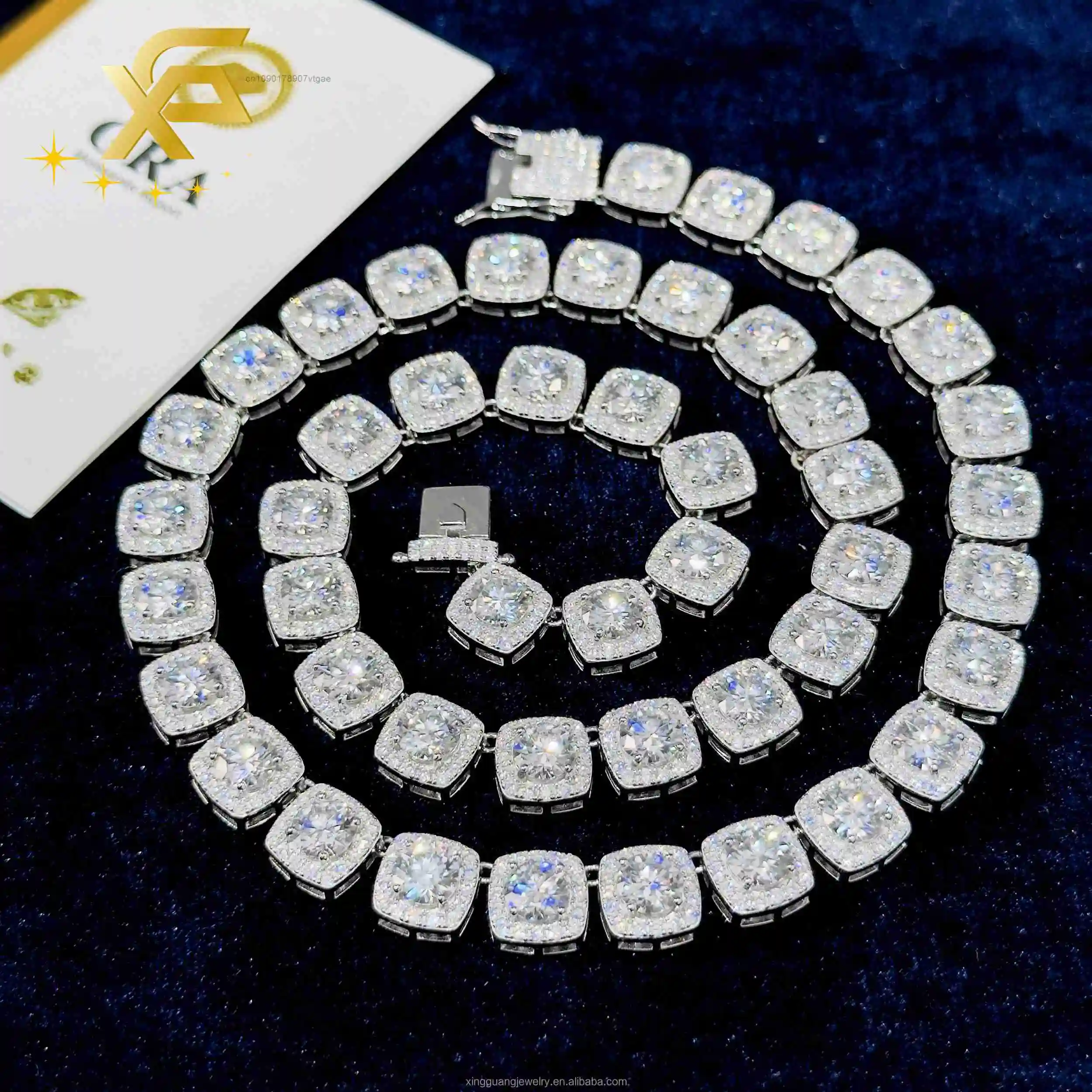 Size Large Cluster 8mm Tennis Chain VVS Moissanite White Gold Plated 925 Sterling Silver Tennis Chains for Men Women Necklace.
