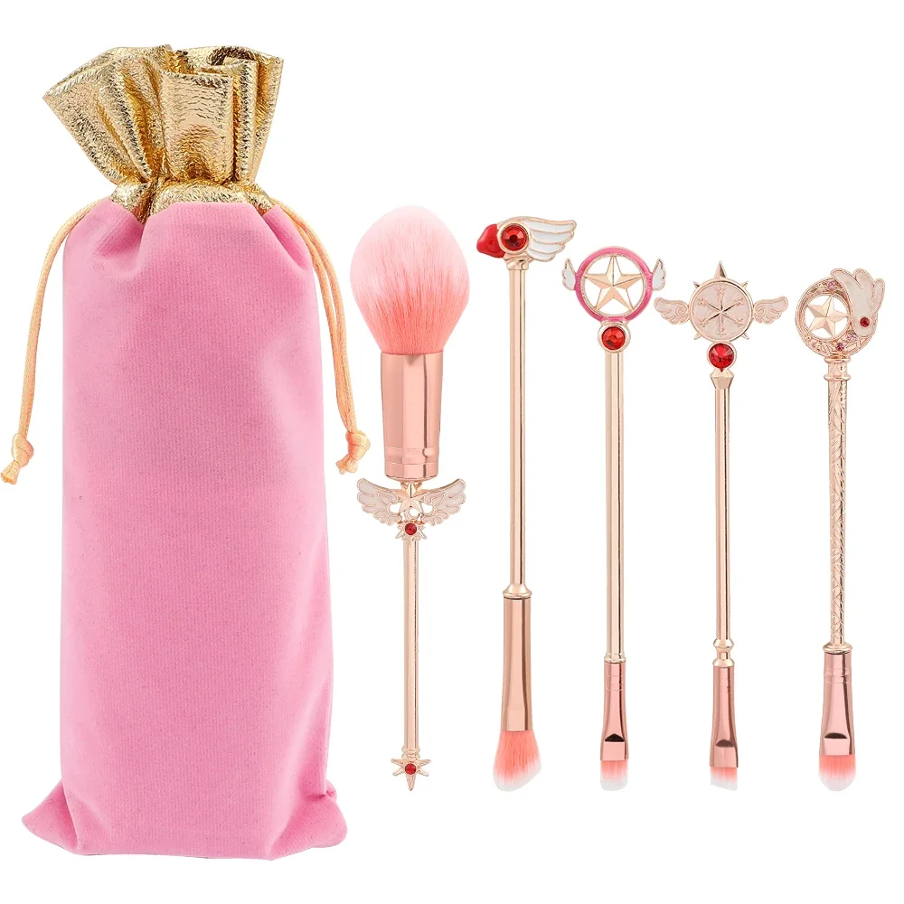 5 pièces/ensemble carte Captor Sakura poignée en métal doux moelleux pinceau de maquillage Anime cosmétiques poudre brosse rose fard à paupières brosse à sourcils