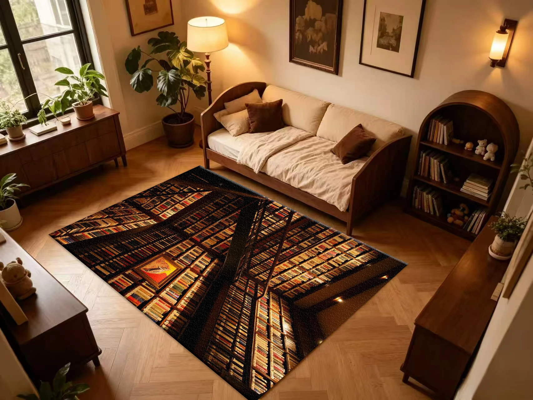 Tall Library Bookshelf Carpet Flooring Giant Book Storage Room Interior Scene Floor Rug Intellectual Study Household Wall-To-Wall Decor