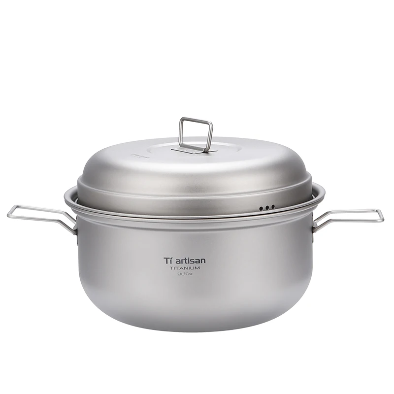

Titanium Steamer Soup Pot Multi Function Outdoor Camping Wok Tea with Lid Cookware Set Titanium Cooking Pot Set