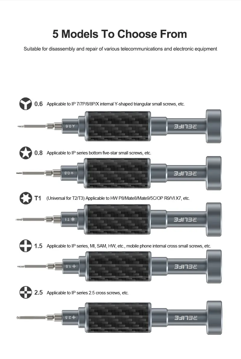 Relife RL-729A Steel Cannon King Screwdriver Set Strong Magnetic Attraction 3D S2 steel Bits For Phone Disassembly Repair Tool