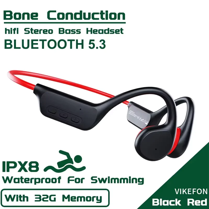 

IPX8 водонепроницаемые наушники для плавания и дайвинга с костной проводимостью Bluetooth 5,3 бас беспроводная гарнитура MP3 (32G) плеер наушники для фитнеса