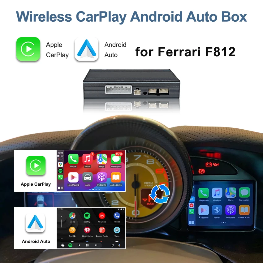 

Wireless Apple CarPlay Android Auto retrofit kit OEM for Ferrari F812,Support Mirrorlink, Navigation, Camera, Multi-Language