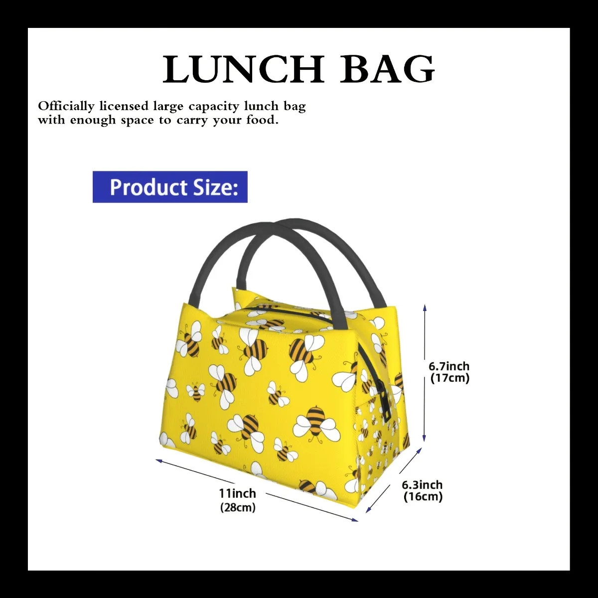 Insulated Lunch Bag With Bee Design - Reusable, Polyester Tote For Work, Picnics & Travel Lunch Boxes, Bento Boxes