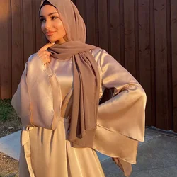 Abaya-Robe en Satin à Manches sulfpour Femme Musulmane, Vêtement Islamique de Haute Qualité, Couleur Unie, Évasée, Livraison Directe