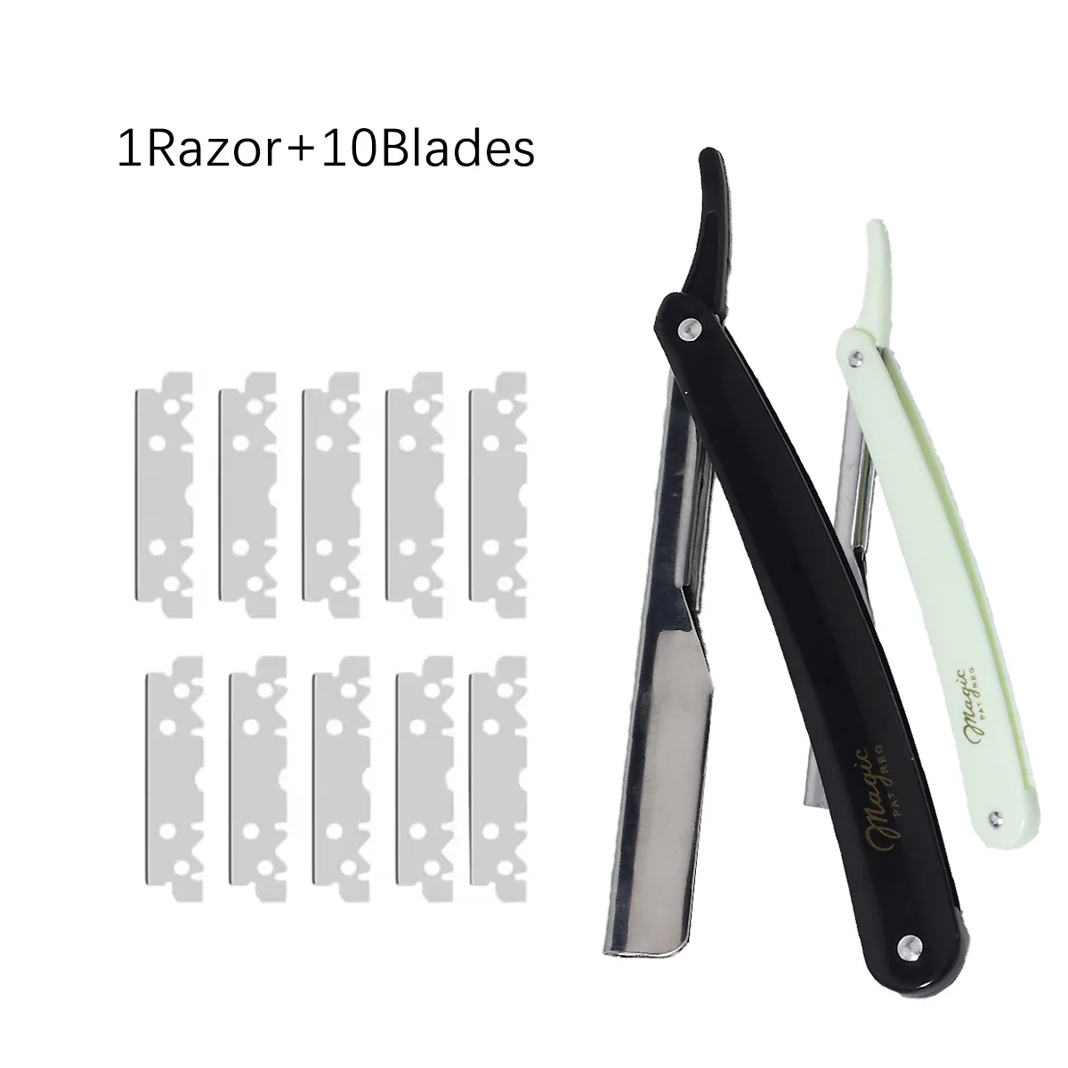 Professioneller Klapprasierer mit gerader Klinge aus Edelstahl – manueller Trimmer, mit 10 Klingen für Haar-Accessoires.