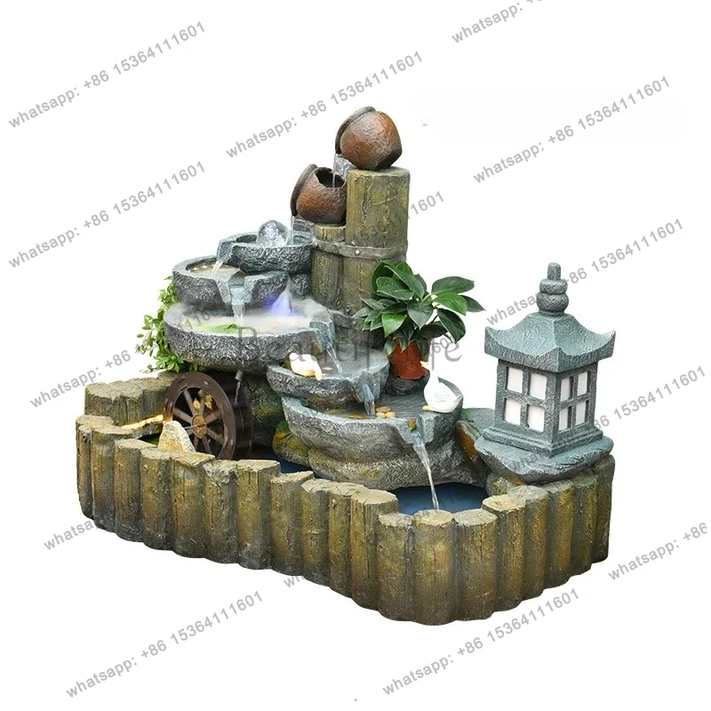 

Courtyard fish pond garden terrace landscaping arrangement rockery fountain stone grinding water ornament