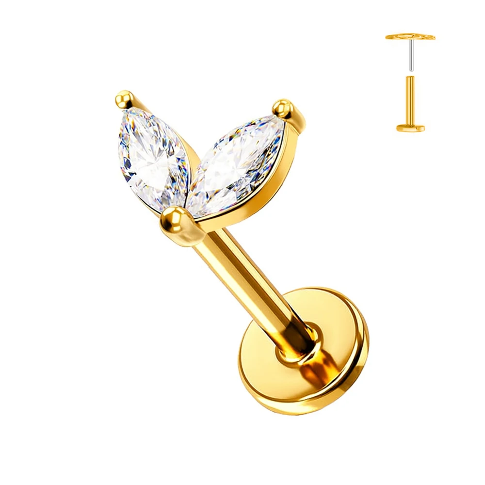 1 Stück Schmetterlings-Herz-Anhänger Piercing-Ohrringe G23 Titan Flache Rückseite Push-In Blumen-Labret-Stud Tragus Knorpel Körperschmuck – Detail 6