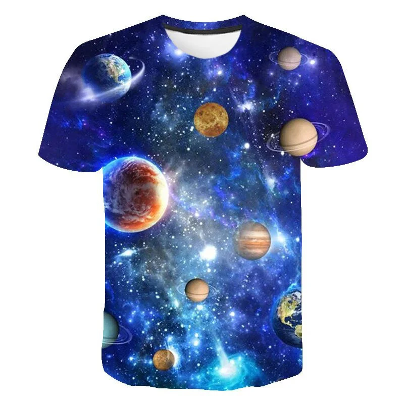 Herren-T-Shirt mit 3D-Galaxy-Planet-Print, Rundhalsausschnitt, kurzen Ärmeln, Sommer, lässige Streetwear, Herren-Oberteile – Detail 3