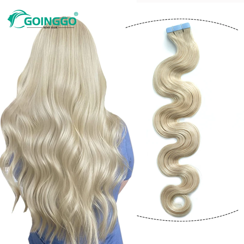 Light Blonde Body Wave Tape In Human Hair Extensions 1001# 20Pcs 50g Remy Tape In Hair Skin Weft Adhesive Tape Hair 12-26Inch