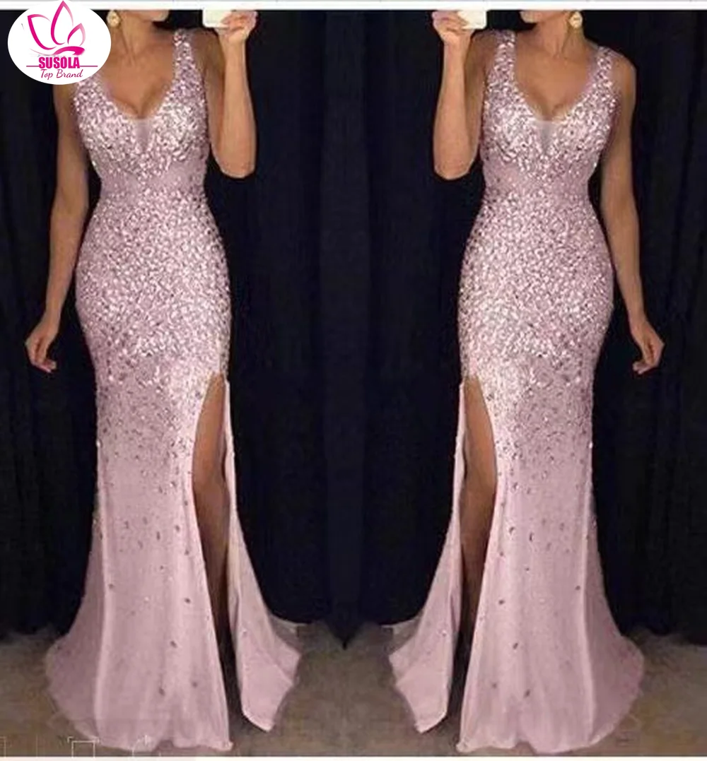 

Women Romantic Pink Vestido Lace Sleeveless Round Neck Camis Floor-Length Long Maxi Dress Open Back Wrapped Fishtail Party Dress