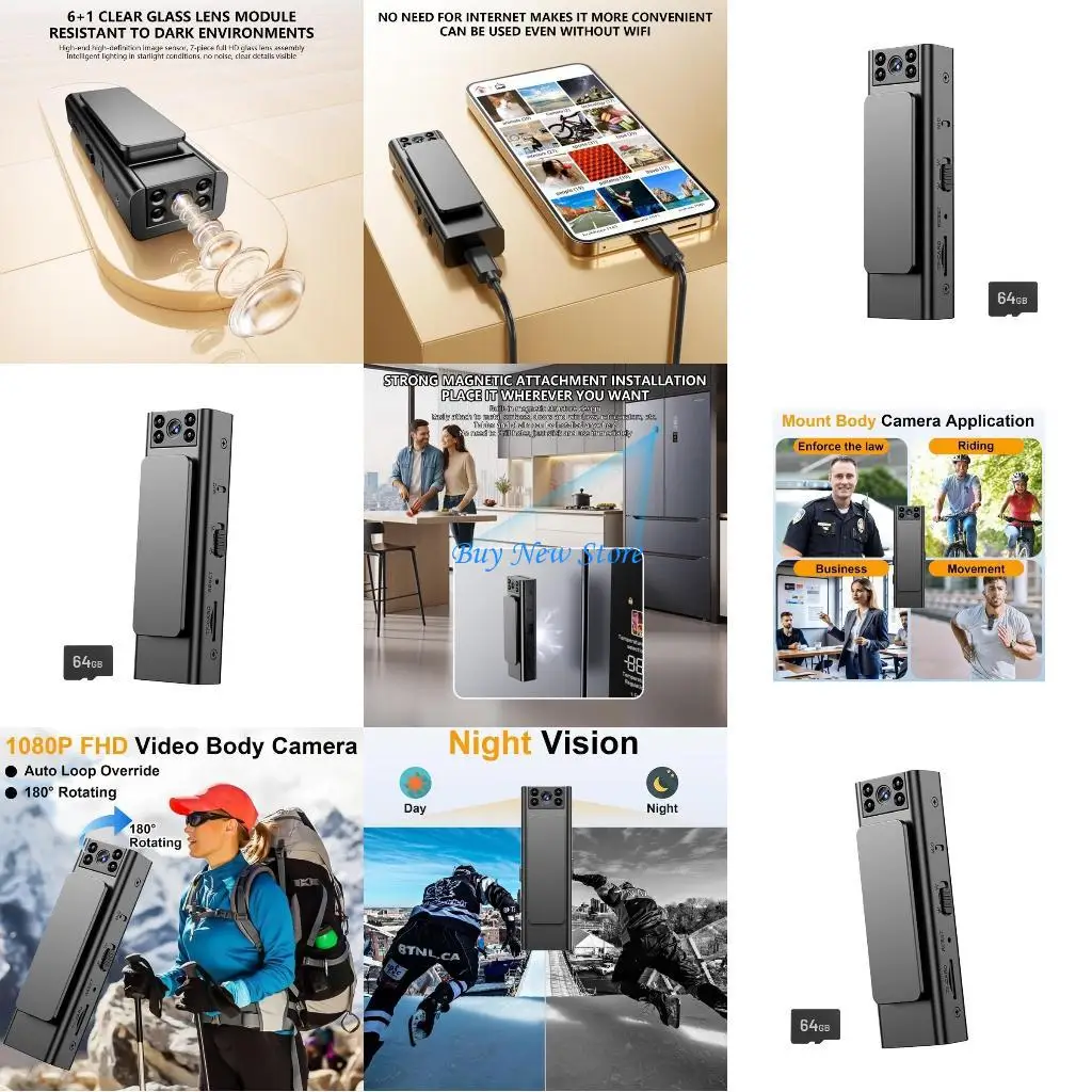 

20CE Clip On Camera 1080P Video Recording Night View 6H Recording 32GB Memory Card