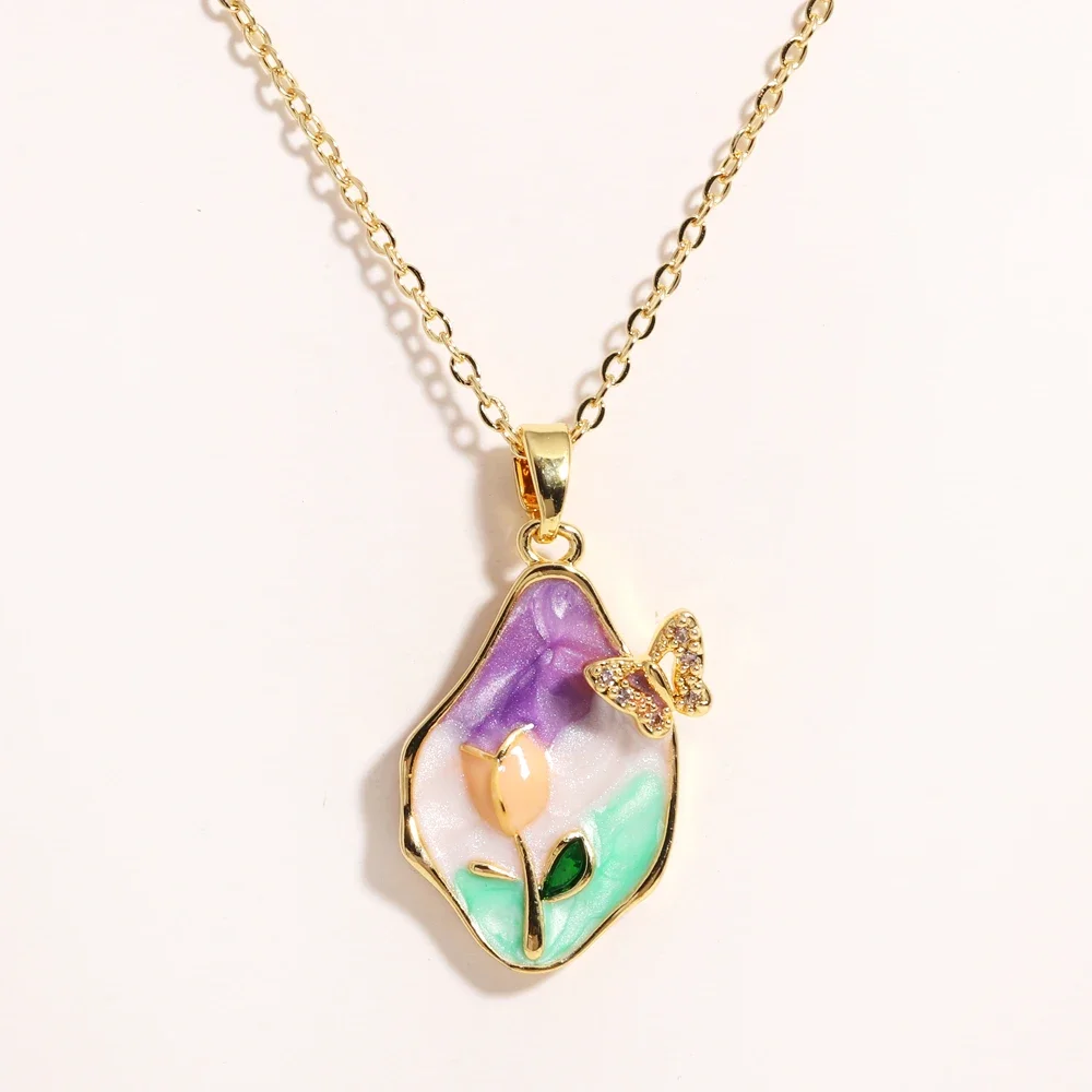 316L roestvrij staal kleurrijke druppel olie bloem hart onregelmatige ketting voor vrouwen meisjes vintage Franse delicate sieraden geschenken