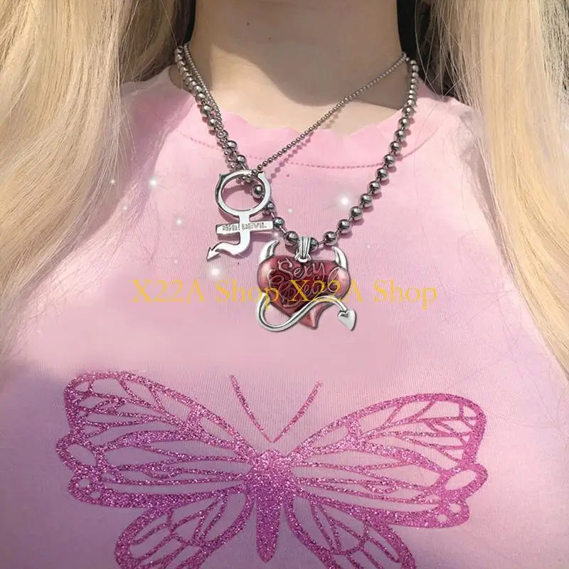 Posteo corazón demonio único Gótico rojo collar bricolaje cadera para judío estilo