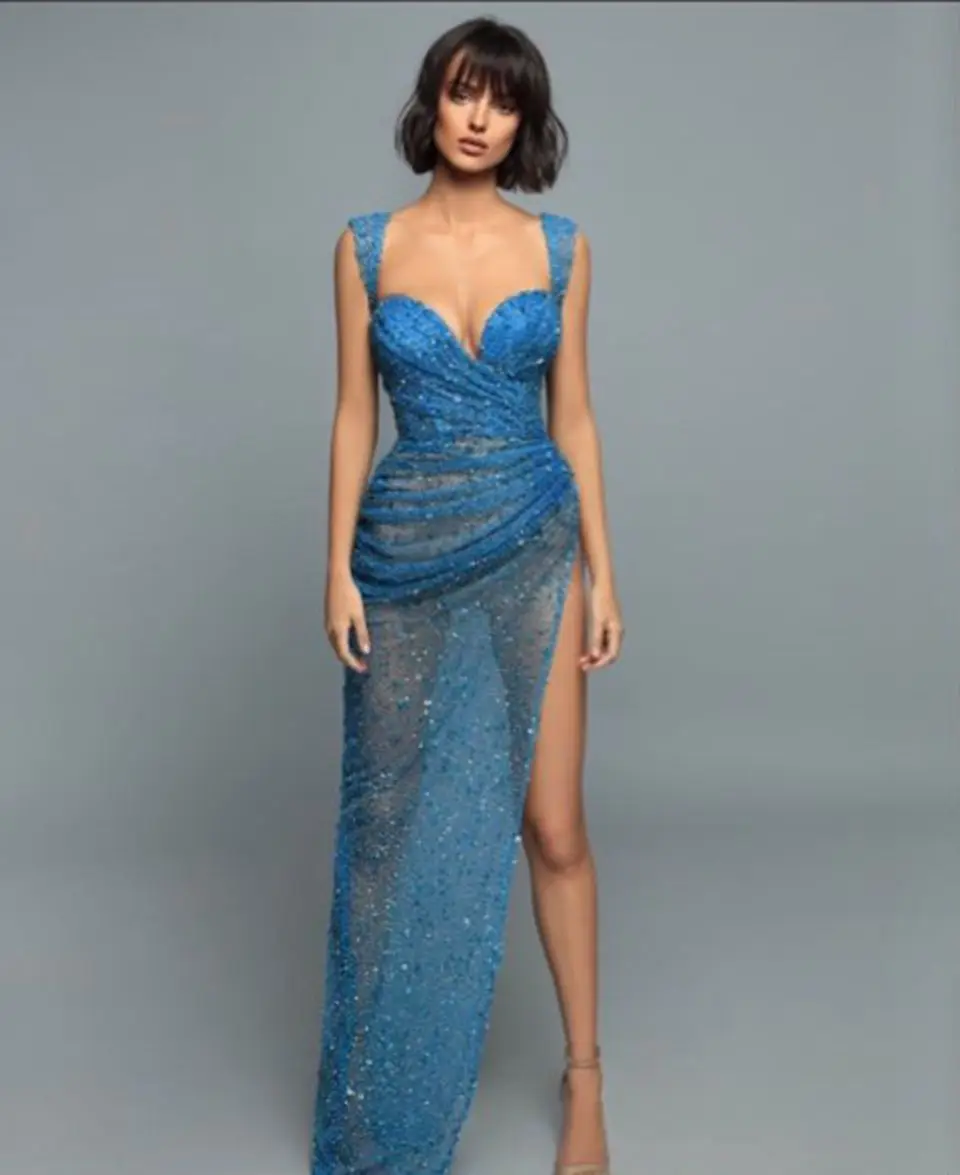 Abiti da sera con paillettes di lusso personalizzati Donne sexy Festa formale Notte lucida Abiti da gala Elegante abito da ballo Robe De Soirée